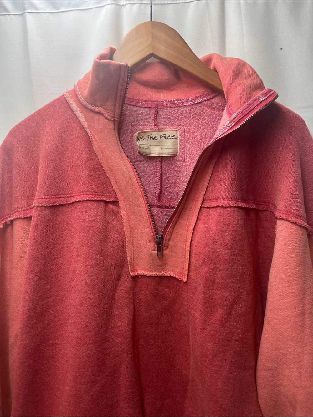 We The Free Pink Colorblock Kassey Quarter Zip Oversize Pullover Sweater- L - Picture 5 of 8